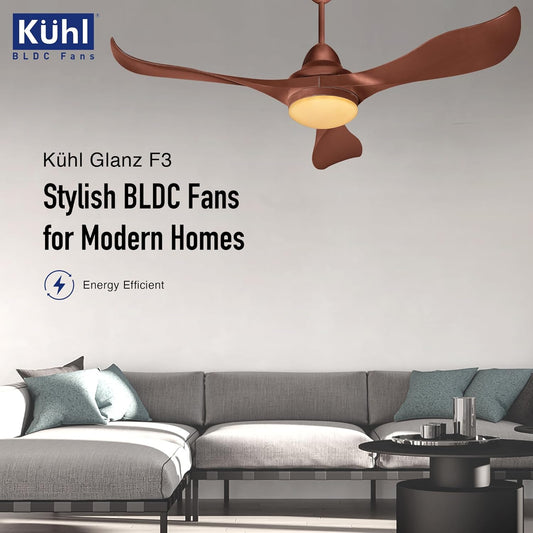 KUHL Glanz F3 1320MM 65% Power Saving BLDC Ceiling Fan | BEE 5 Star Rated & ISI Marked | High Air Flow | 5Year Warranty on Motor By Brand |Free Installation | IoT Operate via Mobile & Alexa | Brown