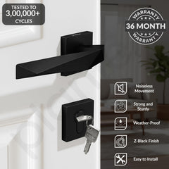 Plantex Main Door Lock Set/Door Handle Lock/Mortise Door Lock for Home with 3 Years of Warranty (7129, Z-Black)-2