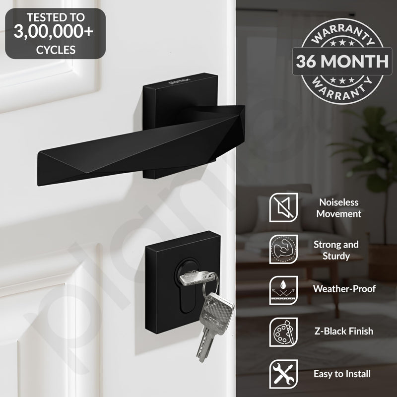 Plantex Main Door Lock Set/Door Handle Lock/Mortise Door Lock for Home with 3 Years of Warranty (7129, Z-Black)-2