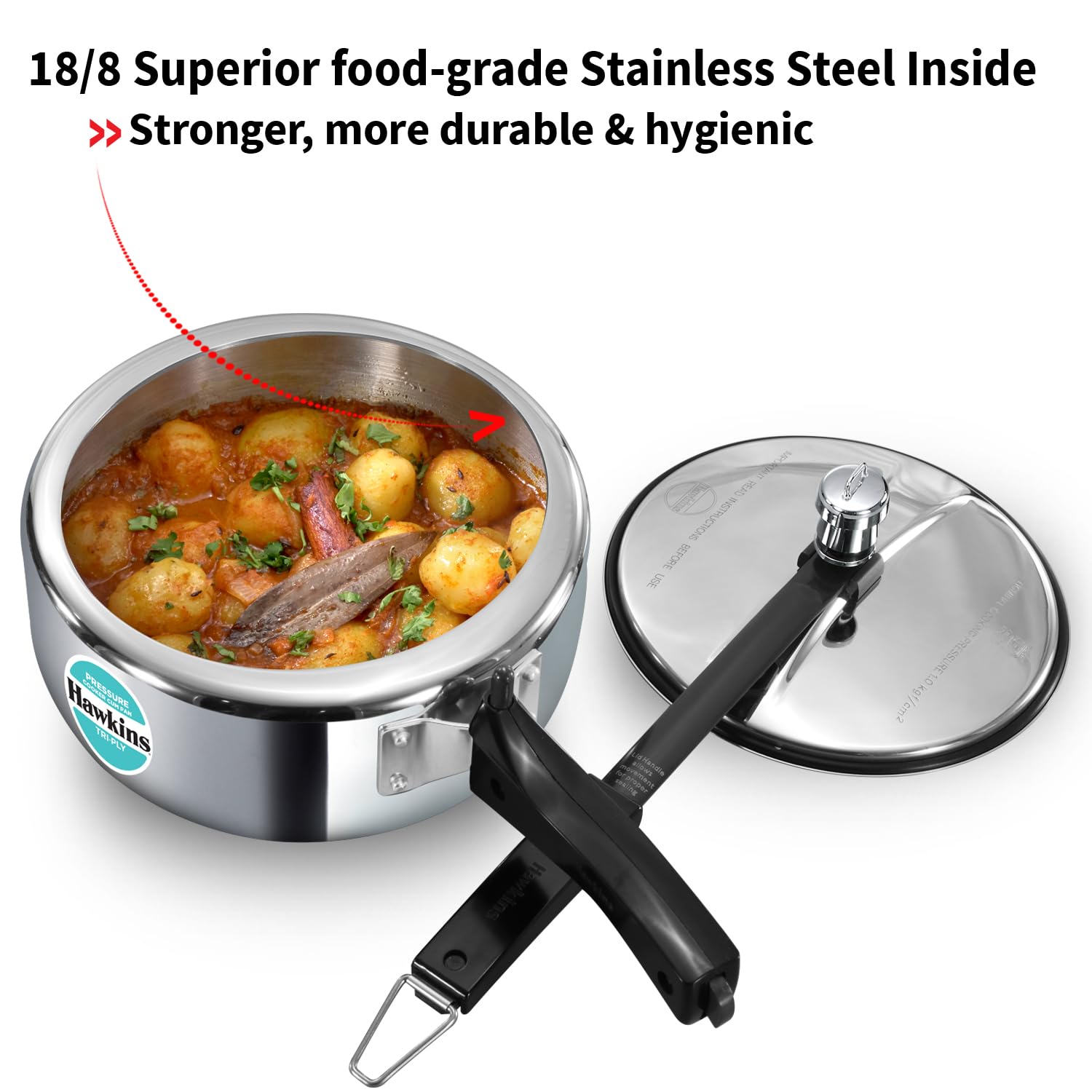 Hawkins 3 Litre Tri-Ply Pressure Cooker cum Pan, Triply Stainless Steel Inner Lid Cooker, Pan, Silver (SSTPP3)