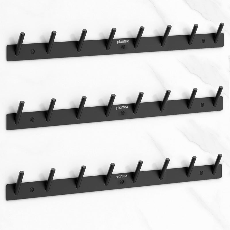 Plantex Wall Hooks for Hanging Cloth/Stainless Steel Towel Hangers/Bathroom Robe Hooks/Door Hangers/Round Wall Hook/Hook Rail for Hanging Keys - 8 Hooks (Pack of 3, Z-Black)-1