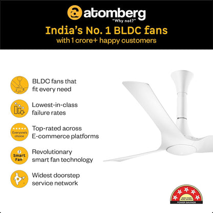 atomberg Aris Gladius Smart 900mm BLDC Ceiling Fan with IoT & Remote | BEE 5-Star| Advance Air+ Technology | Silent Operation | Energy Efficient | Free Installation | 5 Year Warranty (Pearl White)