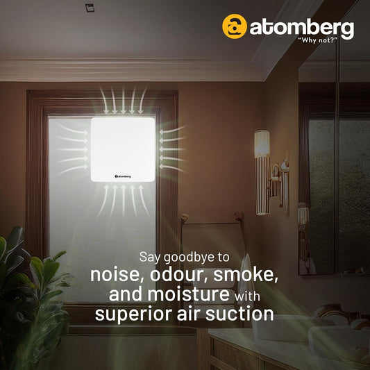 atomberg Studio Exhaust Fan 150mm (6 Inches) | BLDC Motor | 6.8W| Low Noise | 2000 RPM| Ideal for Bathroom,Kitchen | Easy to Clean | Installation-Round Cut (153mm) | 2 Years Warranty | (Gloss White)