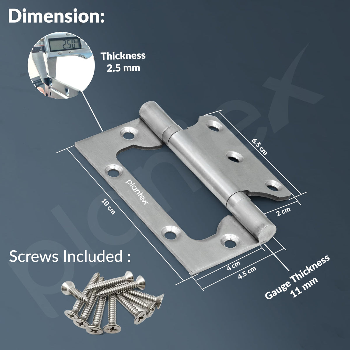 Plantex Stainless Steel Butterfly Hinges for Door/4 Inch x 14 Gauge Hinge/2.5 mm Door Hinge for Home/Office/Hotel/Non-Mortise Hinges - Pack of 1 (Chrome)-3