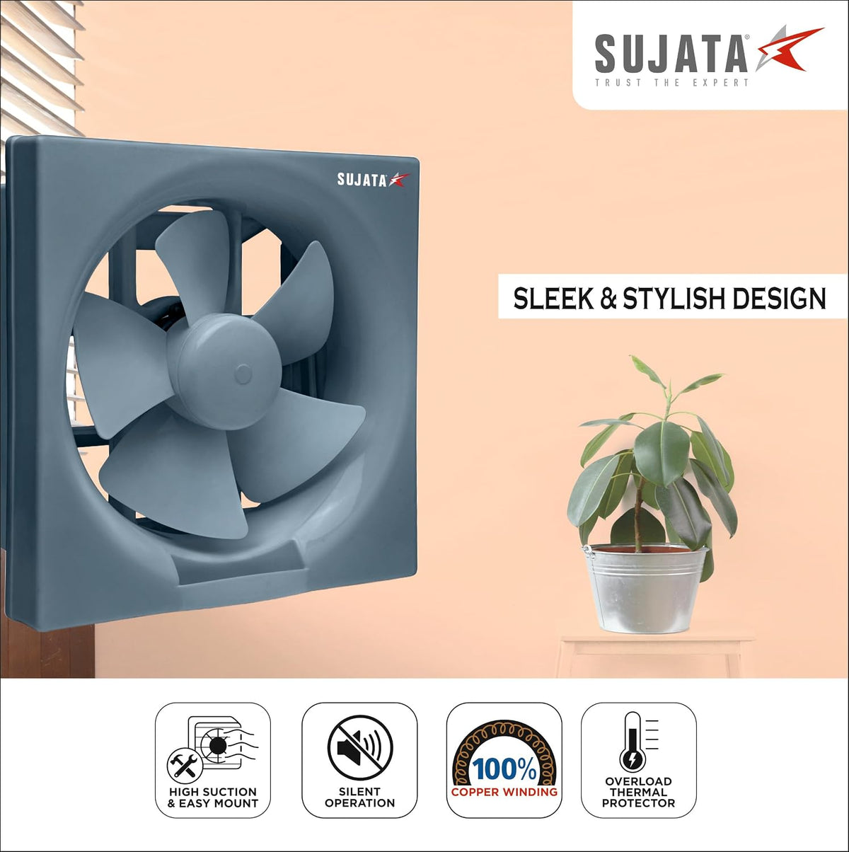 Sujata 250 mm Premium Exhaust Fan for Kitchen, Bathroom & Office-4