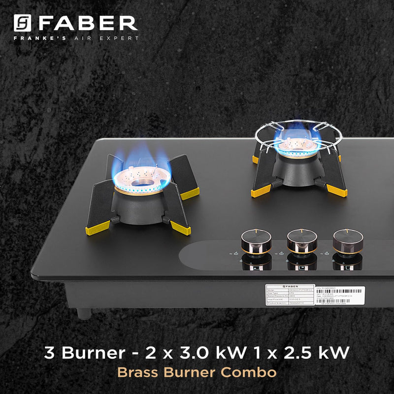 Faber Liftable Burners Hob - 75cm Black Glass| Auto Ignition| FFD| Cast Iron Pan Support| Premium Knobs| 1Yr Comprehensi