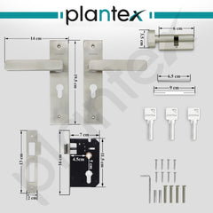 Plantex Heavy-Duty Door Lock Set - Main Door Lock Handle Set/Mortise Lock with 3 Keys, Brass Lock Body & Cylinder (8125 - Steel Satin & Chrome)-3
