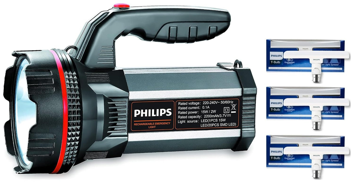 Philips Blaze Synthetic Resin and Metal Multi-Functional Emergency Rechargeable LED Torch Light and Lantern (Pack of 3)