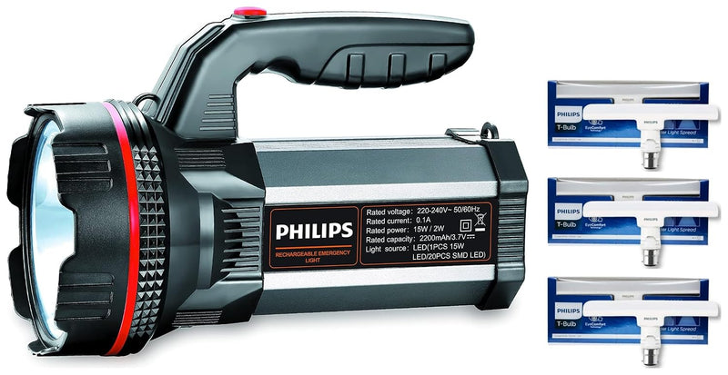 Philips Blaze Synthetic Resin and Metal Multi-Functional Emergency Rechargeable LED Torch Light and Lantern (Pack of 3)