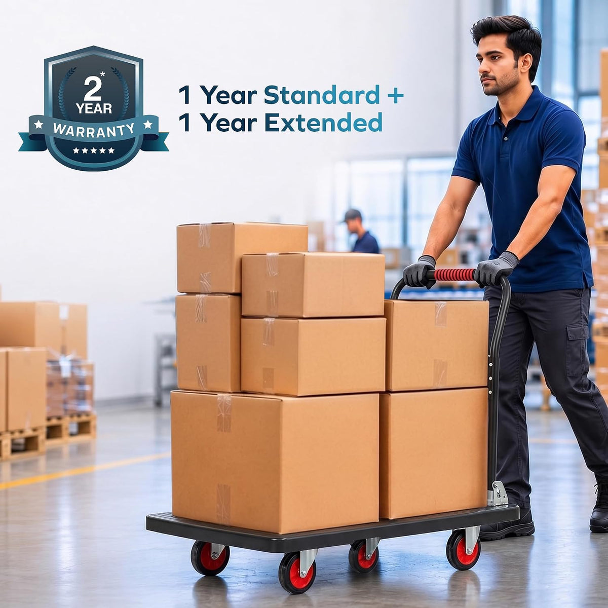 CORVIDS 600 KG Heavy Duty Foldable Hand Platform Trolley| 2 Year Warranty | Industrial Push Cart for Warehouse, Factory & Shop | Anti-Skid Material Handling Truck, Honeycomb Base, 5 Heavy Duty Wheels