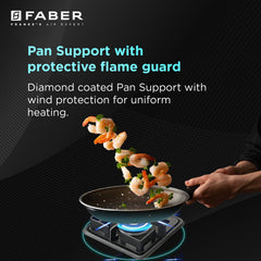 Faber Stylish 3 Brass Burners 77cm Sleek Cooktop |Manual Ignition|MS Powder Coated Pan Support|Black Glass Finish|5 Yrs 