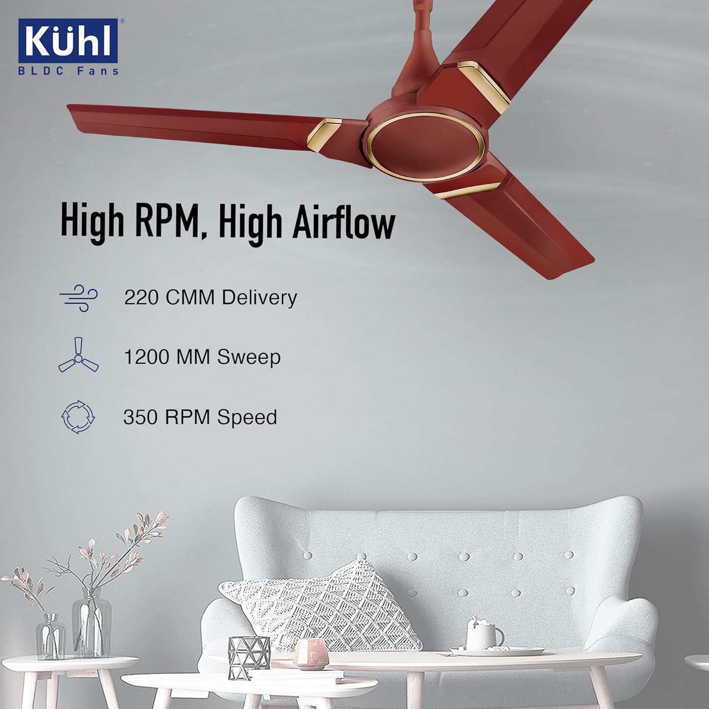 KUHL Prima A3 1200mm BLDC Ceiling Fan with Remote | INR 300 Off on Exchange | 5- Rated | High Airflow | Saves up to 65% Electricity | 5-Year Warranty | Brown