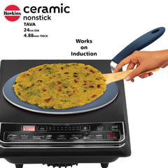 Hawkins Ceramic Nonstick Tava, 24 cm Diameter, Induction Paratha Tawa, Granite Griddle (ICT24)