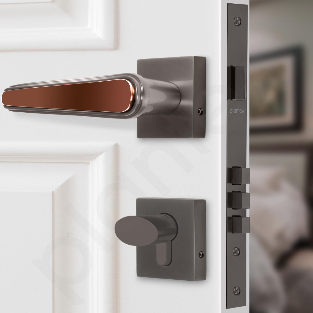 Plantex Main Door Lock/Mortise Lock for Doors - Robust Door Lock Handle for Home with Brass Lock Body & Cylinder (PT-014, Satin Black & Rose Gold)-4