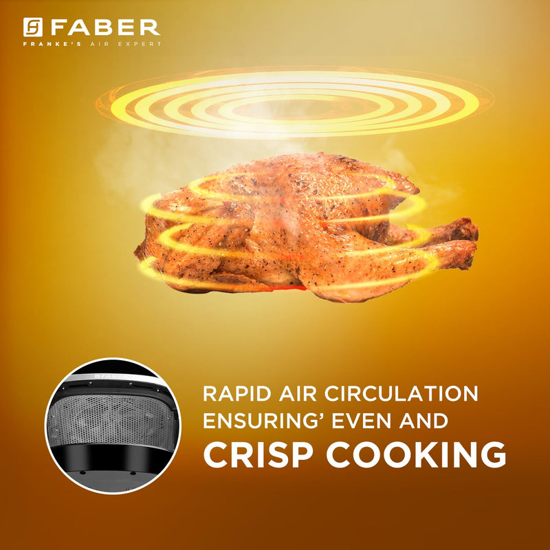 Faber 6L 1500W Digital Air Fryer | Fry, Bake, Roast, Toast, Defrost, Grill & Reheat | 85% Less Oil, 360° Air Cooking | 8