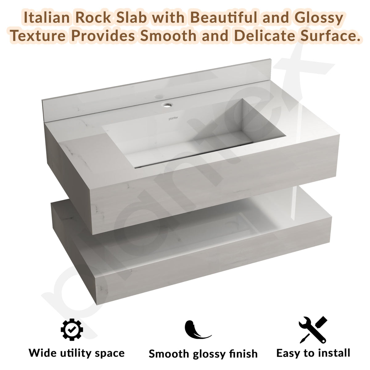Plantex Floating Vanity for Bathroom/Slab Tile Vanity/Wall Mount Basin with Cabinet/Washbasin Cabinet - 32 x 18 inch (ED-07-Marble Finish)-2