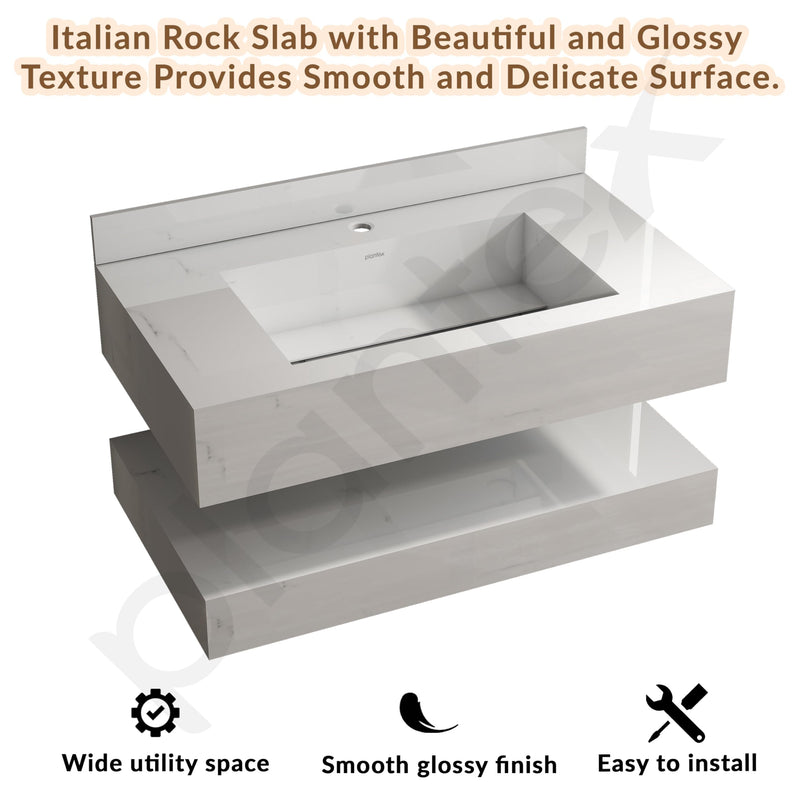 Plantex Floating Vanity for Bathroom/Slab Tile Vanity/Wall Mount Basin with Cabinet/Washbasin Cabinet - 32 x 18 inch (ED-07-Marble Finish)-2