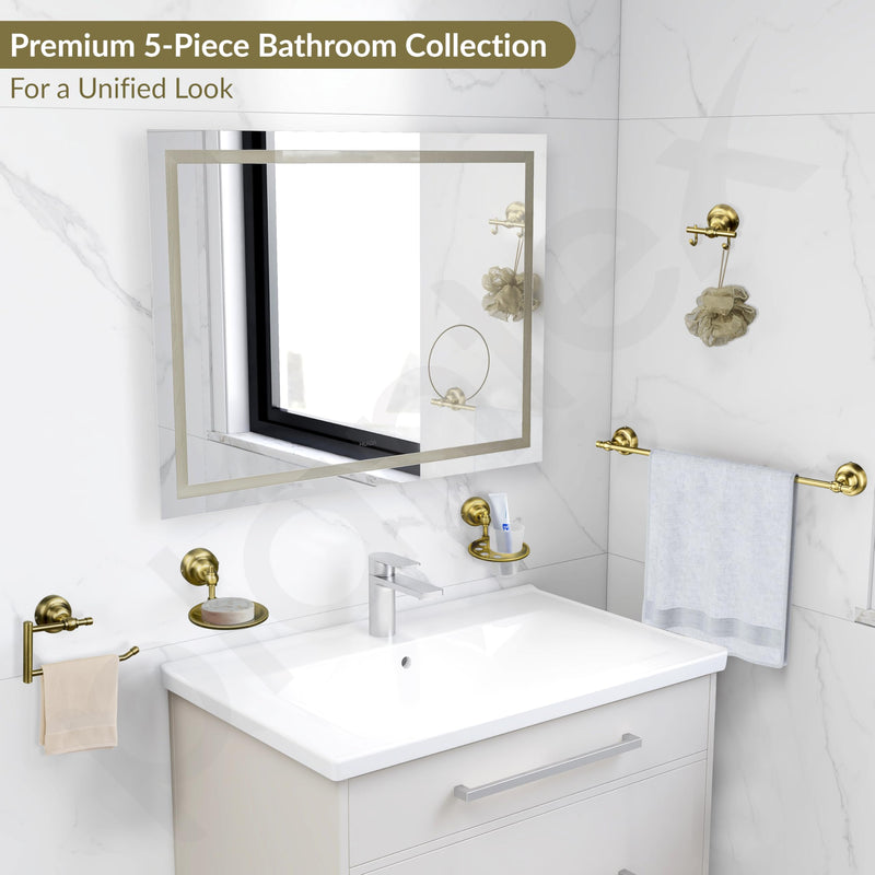 Plantex 304 Grade Stainless Steel Bathroom Accessories Set of 5 - Towel Rod/Hand Napkin Hanger for WashBasin/Soap Case/Toothbrush Holder/Robe Hook - Skyllo (Brass Antique)-3