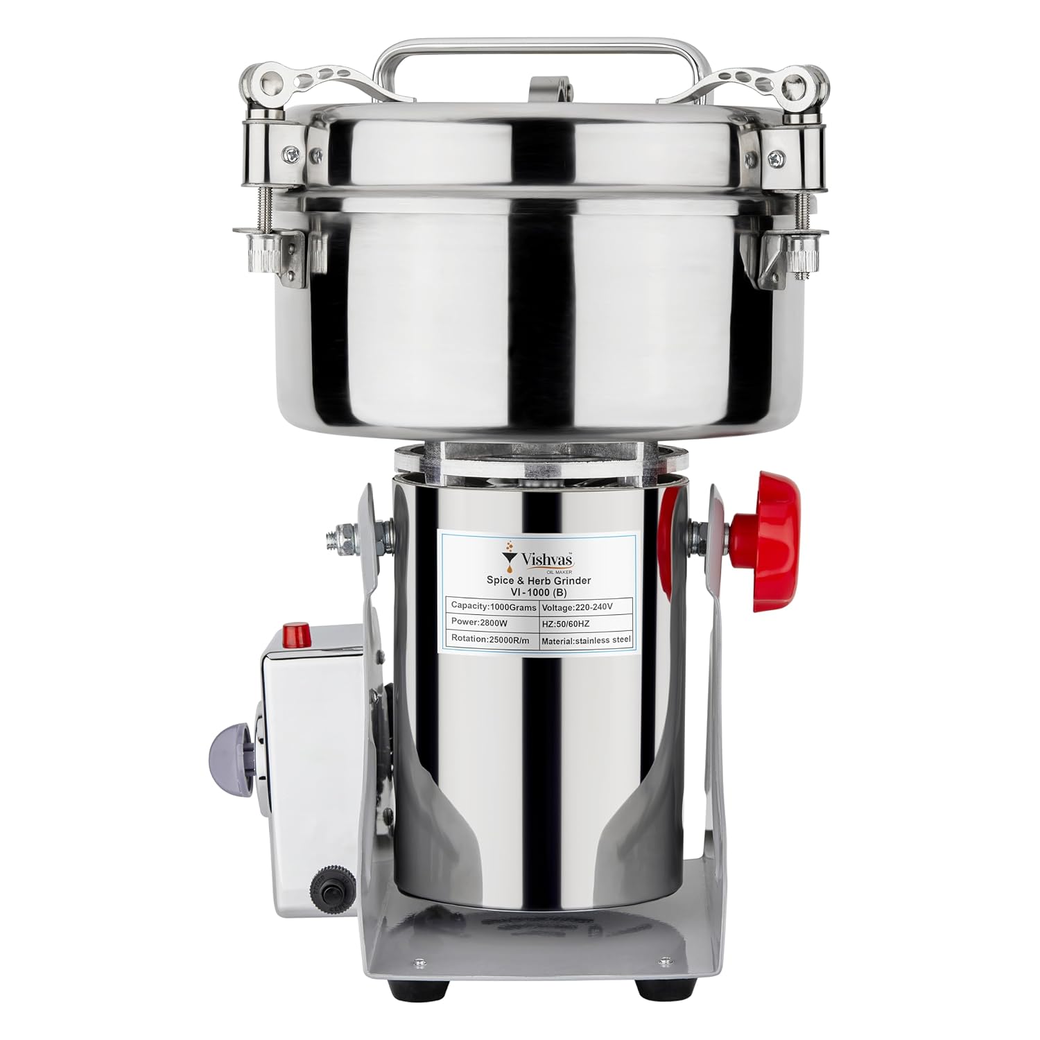 Vishvas Oil Maker Spice Masala Grinder Machine 1Kg with Fast and Efficient Grinding for Spices, Herbs and Dry Fruits 1 Kg, Stainless Steel