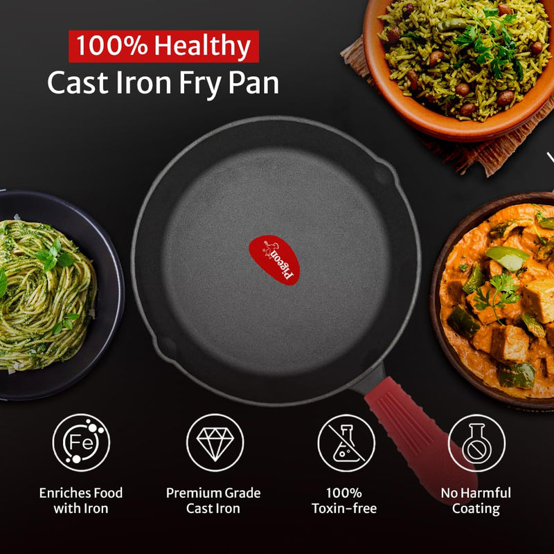 Pigeon by Stovekraft Cast Iron Frying Pan, 20 cm | Naturally Nonstick | Pre-Seasoned with 100% Vegetable Oil | Toxin-Fre