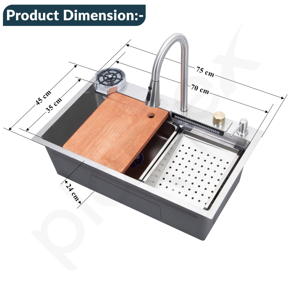 Plantex Kitchen Sink for Home/304 Grade Stainless Steel Waterfall Kitchen Sink with Anti-Scratch Design/Sink with Pull-Down Faucet - (30x18x10 Inch, Matt)-3