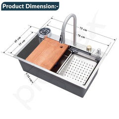 Plantex Kitchen Sink for Home/304 Grade Stainless Steel Waterfall Kitchen Sink with Anti-Scratch Design/Sink with Pull-Down Faucet - (30x18x10 Inch, Matt)-3