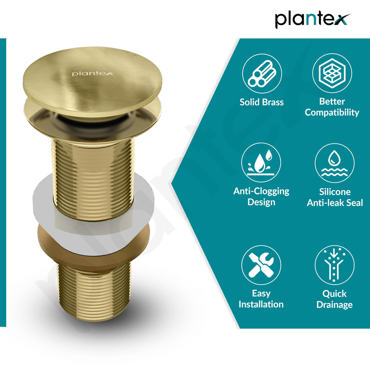 Plantex Pure Brass Waste Coupling for Wash Basin/5 inch Drain Out let System Full Thread Sink Waste Coupling - Pack of 1 (Matt Gold)-6