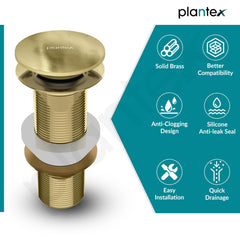 Plantex Pure Brass Waste Coupling for Wash Basin/5 inch Drain Out let System Full Thread Sink Waste Coupling - Pack of 1 (Matt Gold)-6