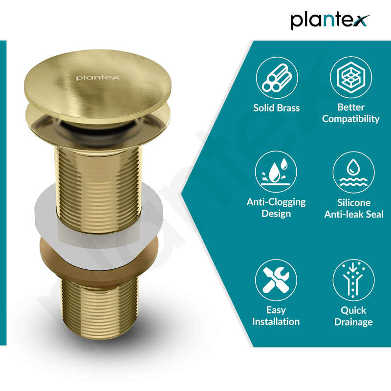 Plantex Pure Brass Waste Coupling for Wash Basin/5 inch Drain Out let System Full Thread Sink Waste Coupling - Pack of 1 (Matt Gold)-6
