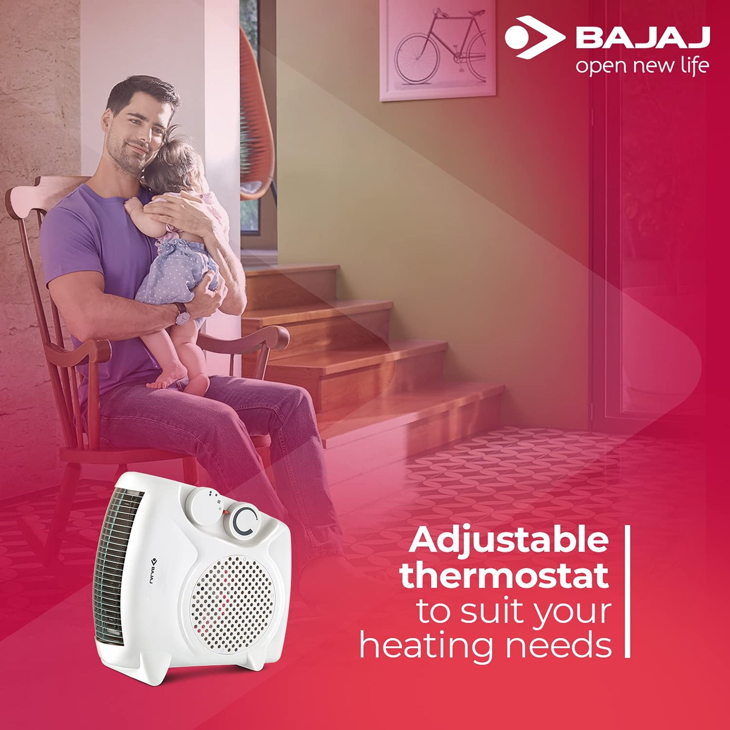 Bajaj Majesty RX10 Room Heater For Home | 2 Heat Settings 1000W/2000 Watts | Triple Safety Assurance | Adjustable Thermostat | Two Way Installation | Heat Convector Room Heater | 2-Yr Warranty 【White】