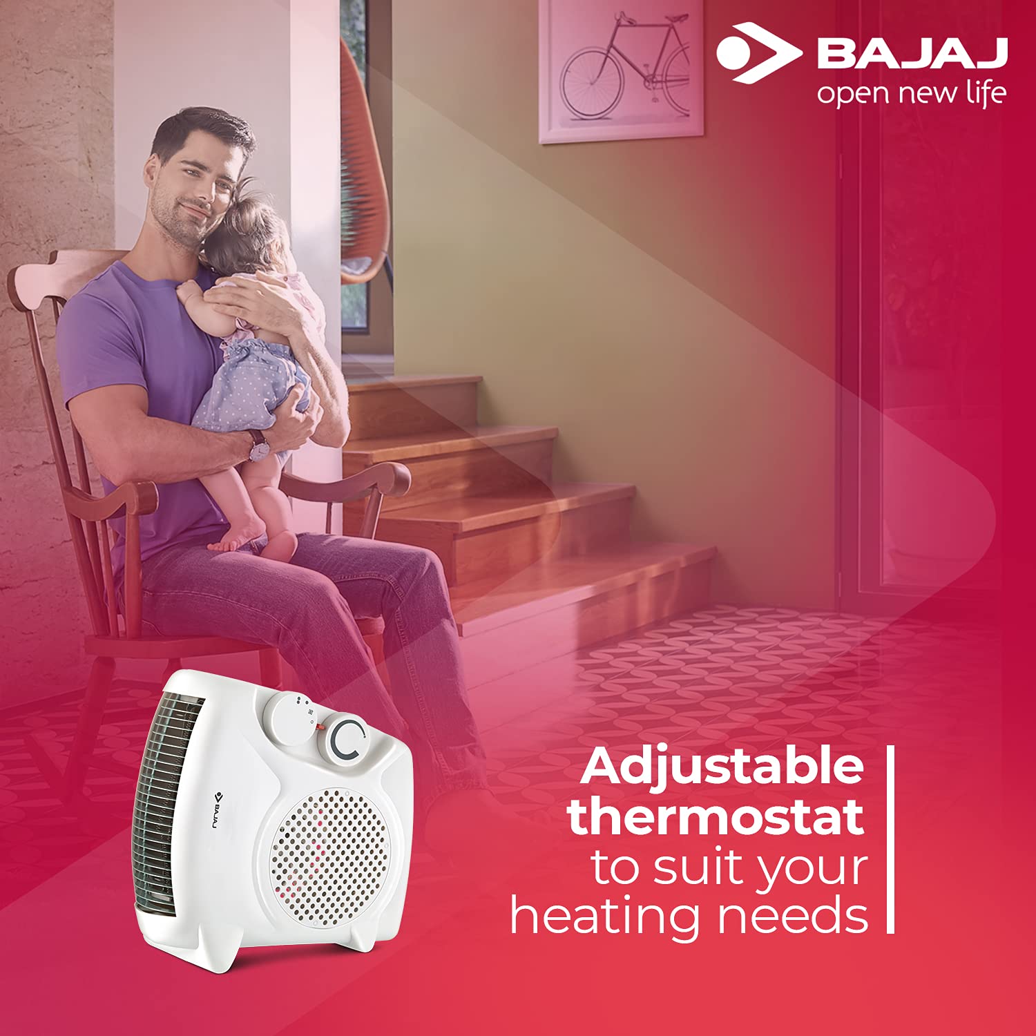 Bajaj Majesty RX10 Room Heater For Home | 2 Heat Settings 1000W/2000 Watts | Triple Safety Assurance | Adjustable Thermostat | Two Way Installation | Heat Convector Room Heater | 2-Yr Warranty 【White】