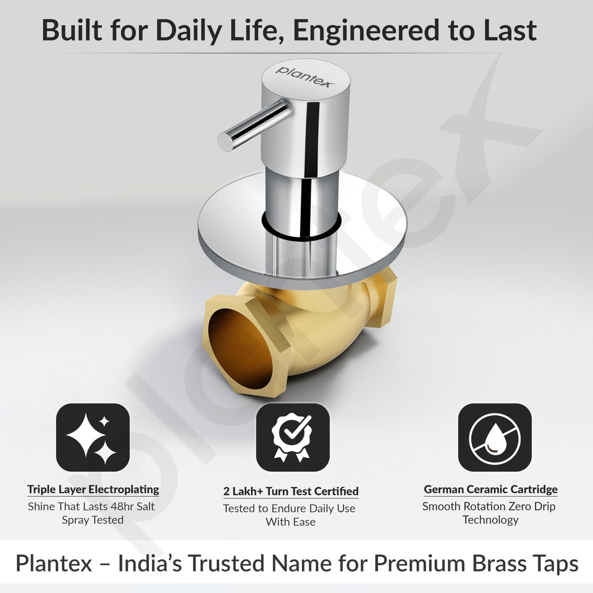 Plantex 25 mm Pure Brass Flush Valve with Teflon Tape & Brass Wall Flange for Commercial & Residential Use-7 Year Warranty (ICO-920-Chrome)-2