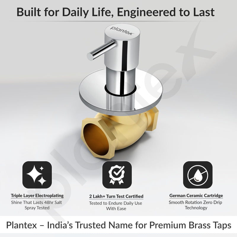 Plantex 25 mm Pure Brass Flush Valve with Teflon Tape & Brass Wall Flange for Commercial & Residential Use-7 Year Warranty (ICO-920-Chrome)-2