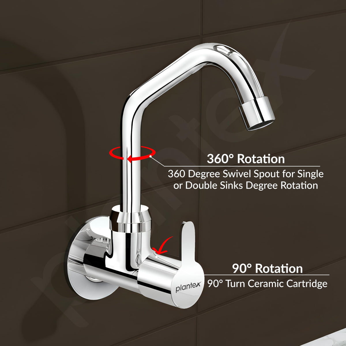 Plantex Pure Brass Kitchen Sink Tap with 360° Extended Swivel Spout/Basin Tap with Water Saving Aerator/Sink Tap for Kitchen Basin with Brass Wall Flange-7 Year Warranty (FLO-810- Chrome)-6