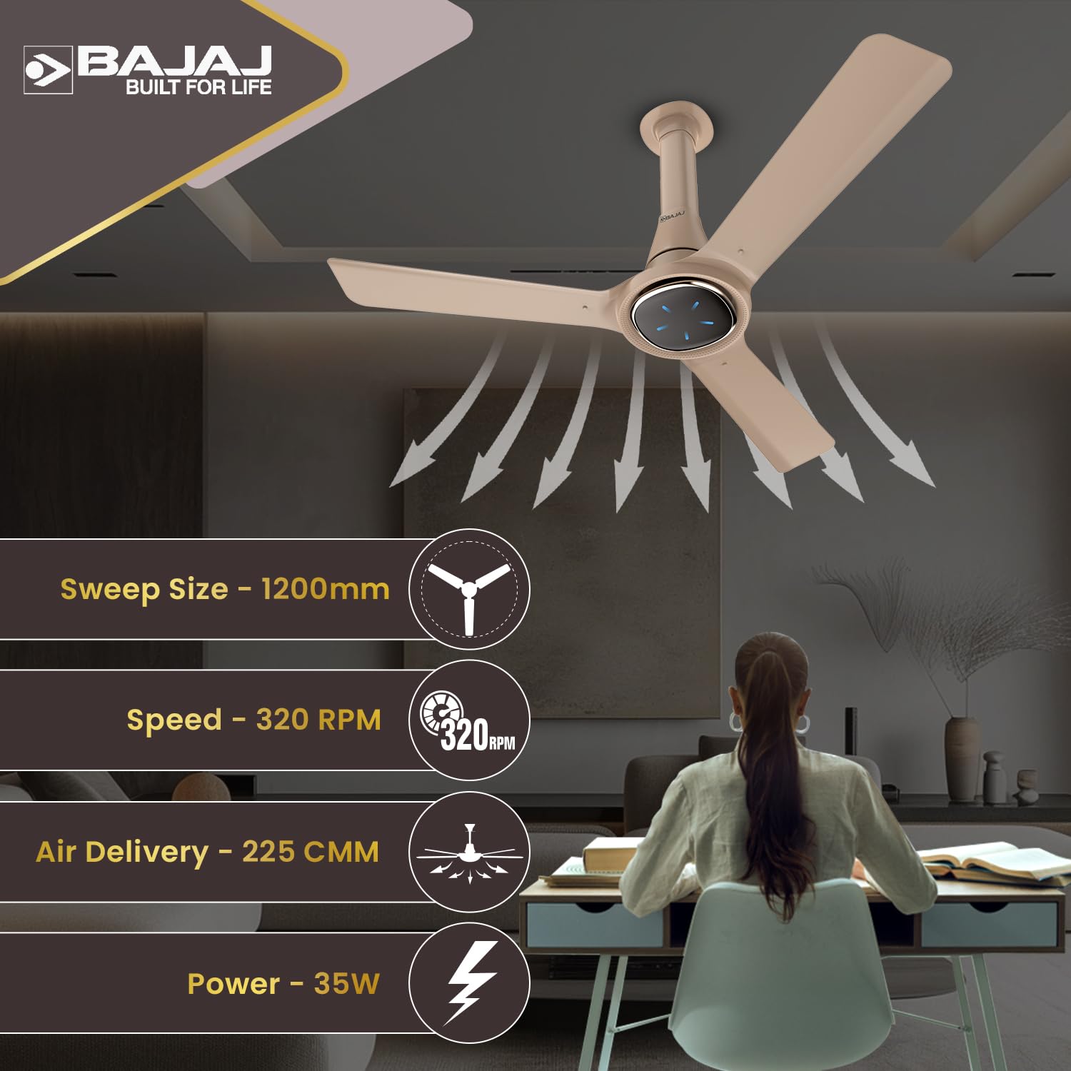 Bajaj Eurostos 1200 MM 5 Star Rated BLDC Ceiling Fans For Home | BEE Stars Rated Energy Efficient Ceiling Fan | ‎Remote Controlled | Soothing Colour Indication | 2 Years Warranty 【Bronze Mist】
