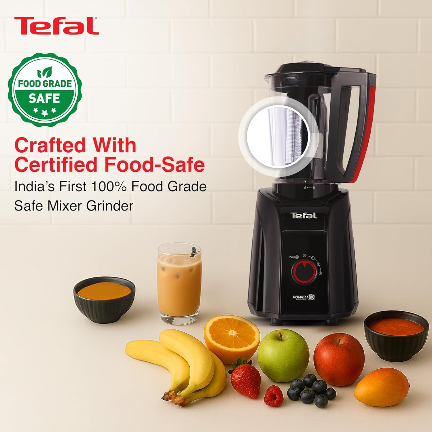 Tefal Puregrind Mixer Grinder, 800W Heavy-Duty Copper Motor, Advanced Lid Jar Interlocking Leakproof Jars | Hands Free Operation | Europe’s No.1 Brand | 3-Year Product Coverage | 5 Year Motor Coverage