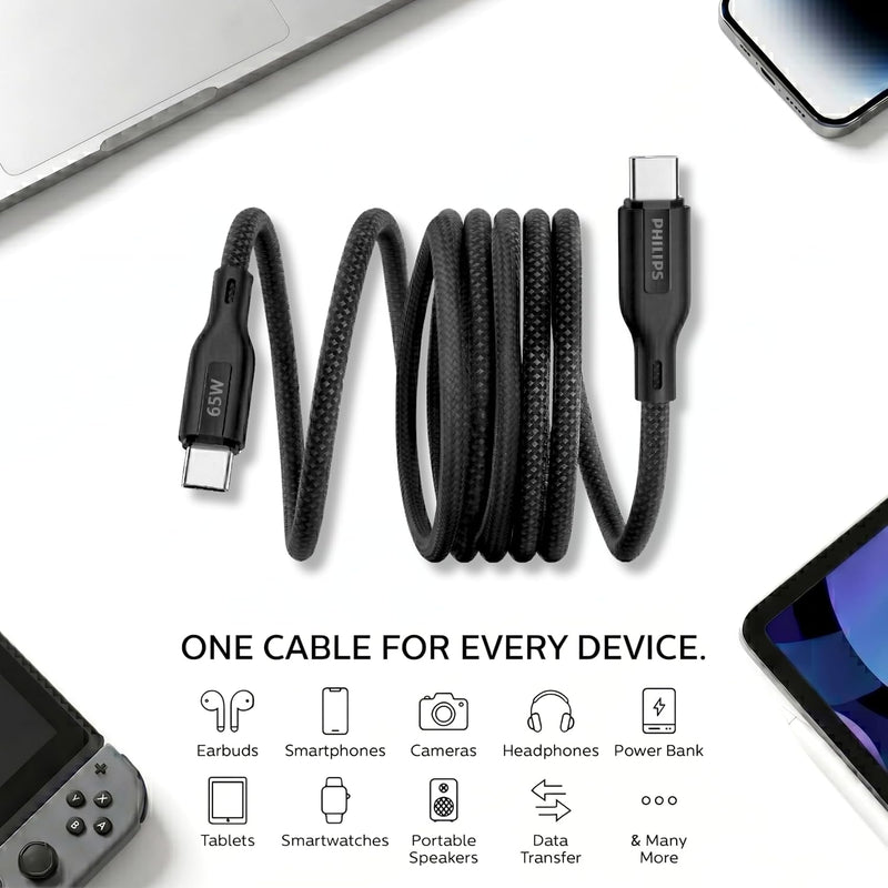 Philips DLC4130CB/94 65W Type-C to Type-C Fast Charging Cable (1m, Dark Slate)