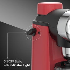 KAFF VIENNA 800 Watts Espresso, Cappuccino and Latte Coffee Maker, Glass Carafe Jar, 750W, with Automatic Pressure-Release, Over-Heat and Over-Pressure Protecting Device (Red)