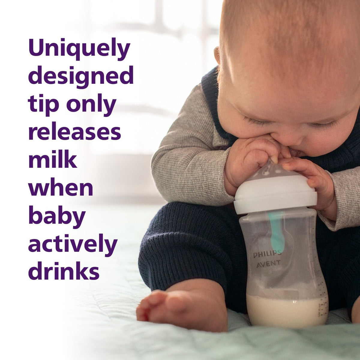 Philips Avent Natural Response Plastic Baby Bottle - 260ml Baby Milk Bottle with AirFree Vent (Clear, B0BWFN9QCB)