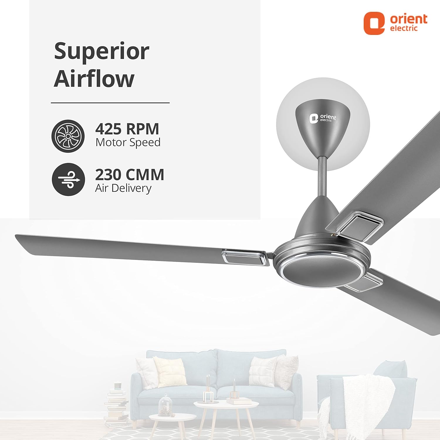 Orient Electric 1200 mm Falcon 425 Deco Ceiling Fan (Day Tone Grey)