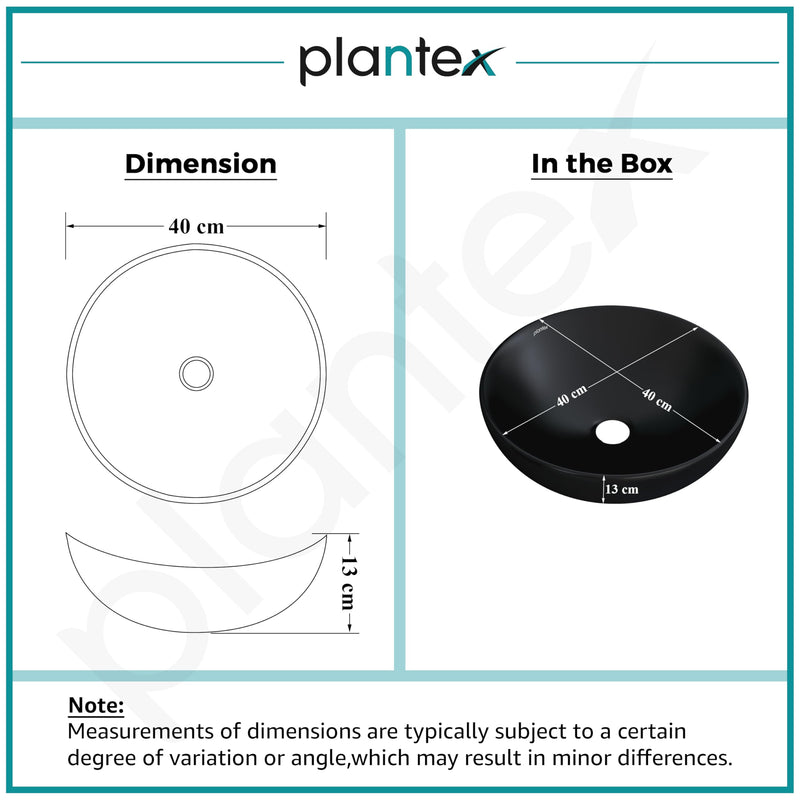 Plantex Platinum Ceramic Tabletop Round Wash Basin/Countertop Bathroom Sink/Tabletop Wash Basin(Black, 15.5 x 15.5 x 5 Inch)-3