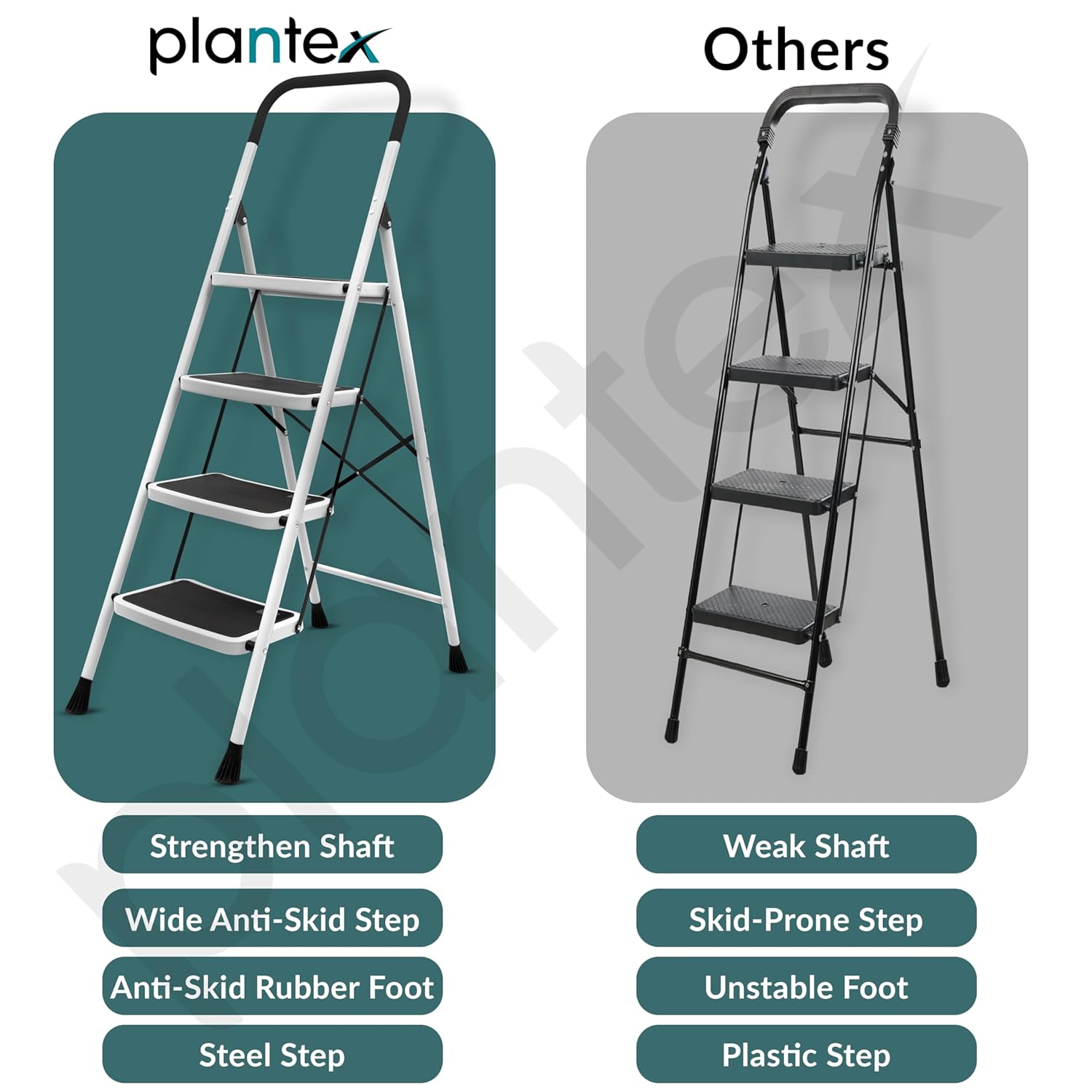 Plantex Alloy Steel 4 Step Ladder For Home/Foldable Strong Wide Step Ladder/Anti- Skid 4 Step Ladder - (White & Black)