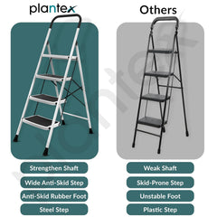 Plantex Alloy Steel 4 Step Ladder For Home/Foldable Strong Wide Step Ladder/Anti- Skid 4 Step Ladder - (White & Black)