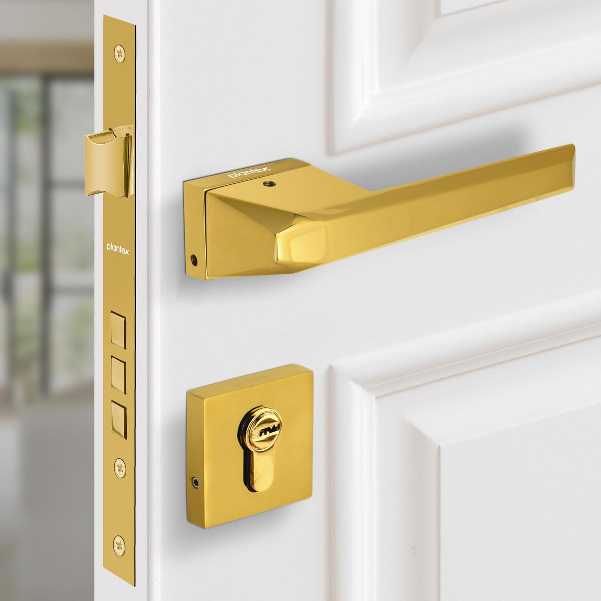 Plantex Brass Main Door Locks for Home/Premium Door Lock with 3 Years of Warranty/Mortise Handle for Door - Main Door Lock Set (PT-003- Gold)
