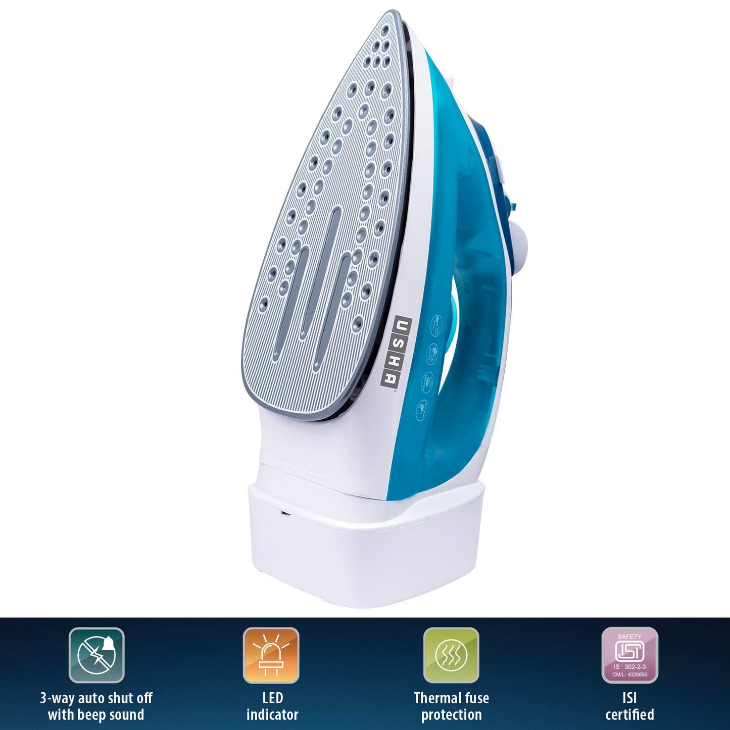 USHA Helix Pro Smart Steam Iron 2000 W with Easy-Wind Retractable Cord, Durable Ceramic Soleplate, 3-Way Auto Shut Off, Anti-Drip, Anti-Calc Function (Blue & White)