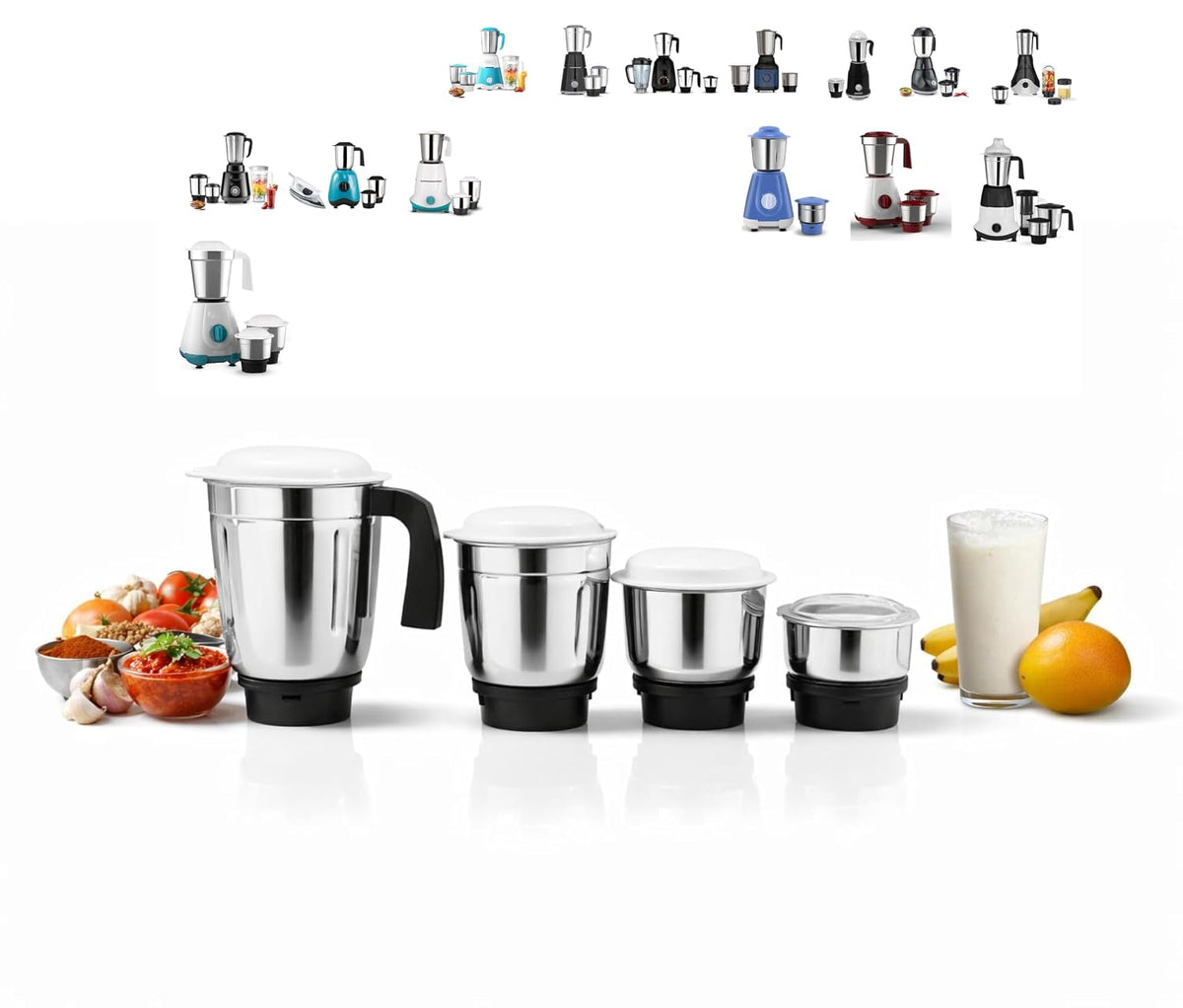 Mixer Grinder Jar Combo (200ml + 400ml + 800ml + 1000ml) | Compatible with Maharaja Whiteline, Bajaj, Lifelong, Orient | Only Jars Compatible with selected Modals Not suitable for other modals
