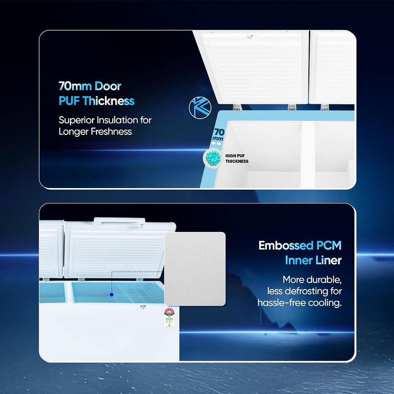 Haier HFC-500DM5, 5 Star Rating Double Door Convertible Deep Freezer, 5 Side Freezing, Dual Condenser, Inside Metal Liner with 70mm Puff Thickness (White 439L)