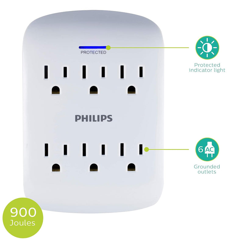 Philips SPP3469WA/37 Set of 4 Taps with Surge Protection, 900 Pretty Space-Saving Design (Pack of 4)