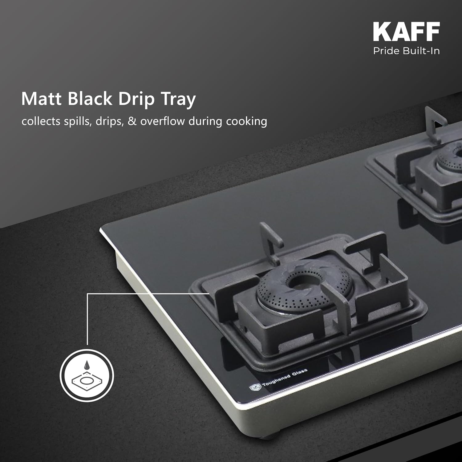 KAFF Gas Stove/Cooktop 3 Burners 77 CM, Black Coated Brass Burners With Auto Electric Ignition, Decorative SS Moulded Strip on All Sides for Edge Protection Black | CTQ773BAI