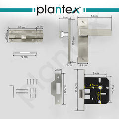 Plantex Heavy Duty Door Lock “ Bathroom Door Lock/Mortise 8inch Keyless Plate Handle Set for Home/Bathroom/Store Room/Balcony/Office with Baby Latch (8116, Satin Steel and Chrome)-5